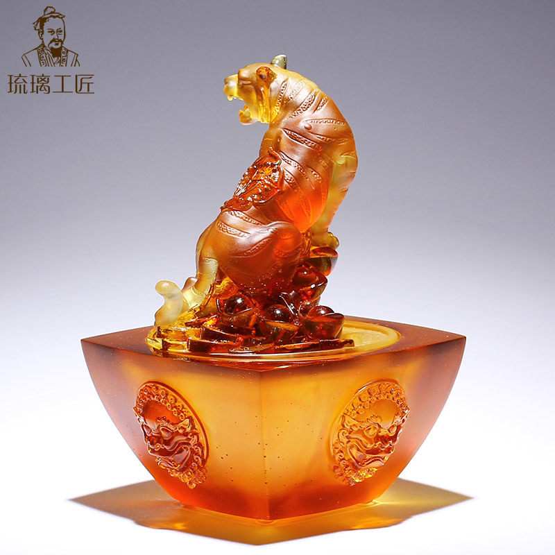 琉璃工艺品生肖老虎聚宝盆摆件招财聚财客厅存钱罐虎年吉祥物刻字