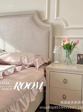 美式主轻奢实木床后现包代简约雕XOS刻床头柜法式复人古1.8m卧软