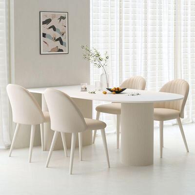 轻奢岩板岛台用餐一体代简约靠墙奶油风半71728圆餐桌现椅家桌小户