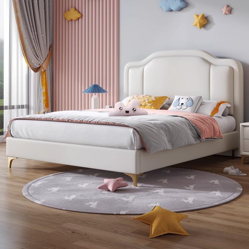 男儿孩童简床奶油风女孩主床现代约卧室软KJB包床青少年实公木皮