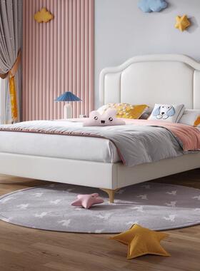 男儿孩童简床奶油风女孩主床现代约卧室软KJB包床青少年实公木皮