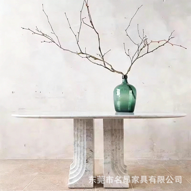 欧式极简天然大理石椭圆餐桌