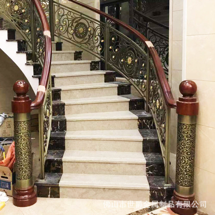 拉丝青古铜铝艺浮雕铜花楼梯护栏扶手农村自建房别墅铝合金扶手
