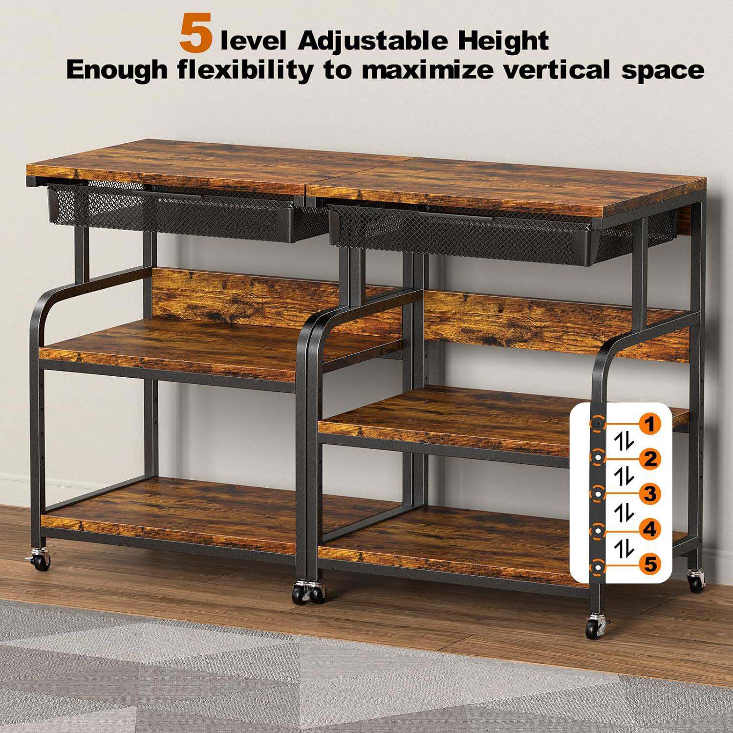 跨境办公室打印机置物架可移动小推车打印机支架带抽屉储物篮收纳