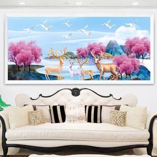 蒙娜丽莎十字绣2023新款客厅大幅麋鹿风景发财鹿卧室欧式简单线绣