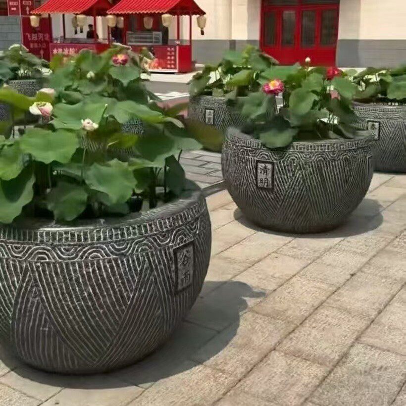 石缸户外荷花缸青石门海仿古鱼缸庭院养鱼花岗岩石头水缸石雕鱼缸