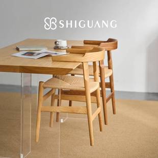 余弦家白蜡木拾光椅日式可悬挂藤编实木扶手餐椅原木书房靠背椅子