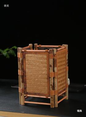 竹柒中阁式小屏茶小屏风香云纱竹编围屏折叠桌隔断桌上FLO桌台面