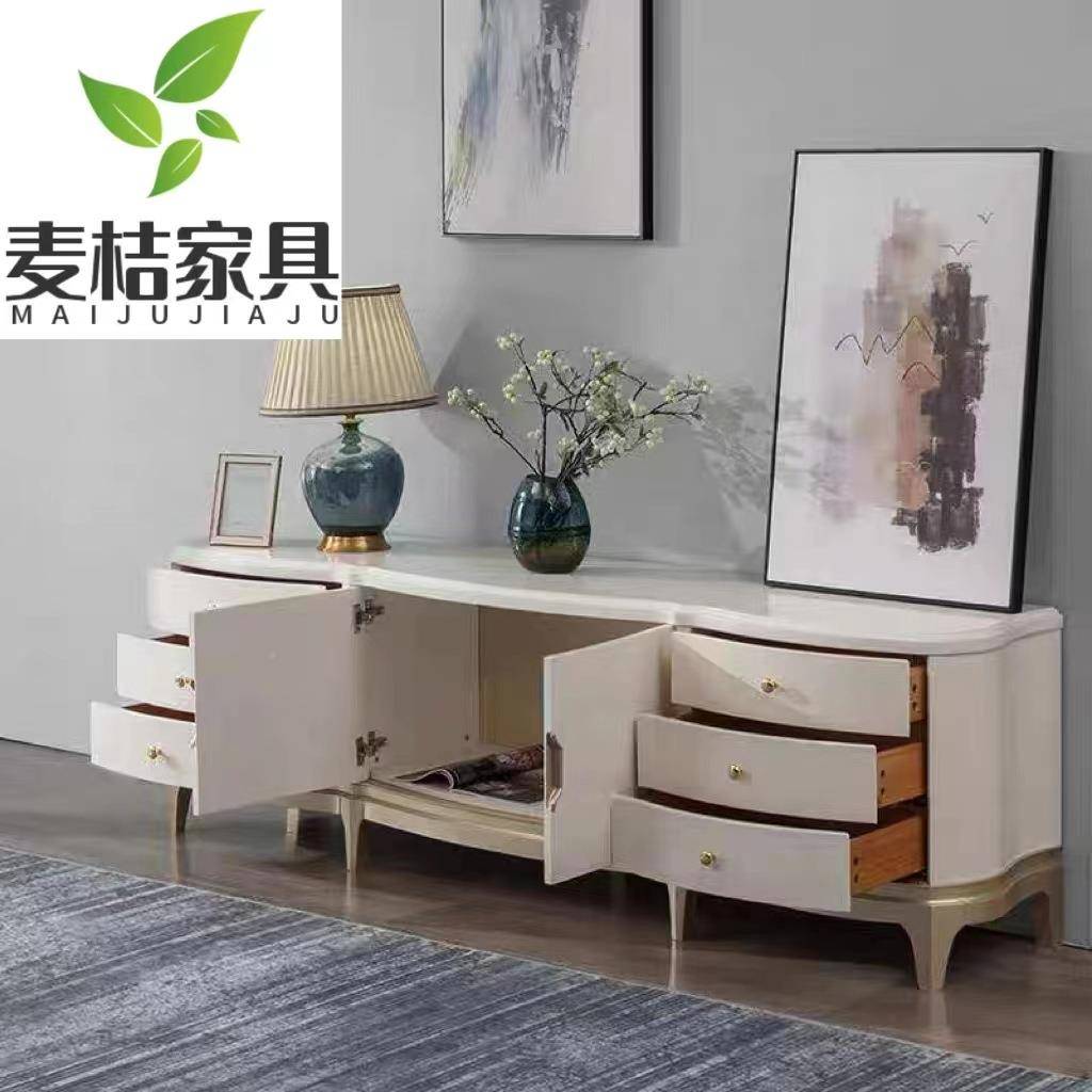 美式轻实木电式视柜2米现代简合HUC约意奢边柜客厅地柜组白色卧室