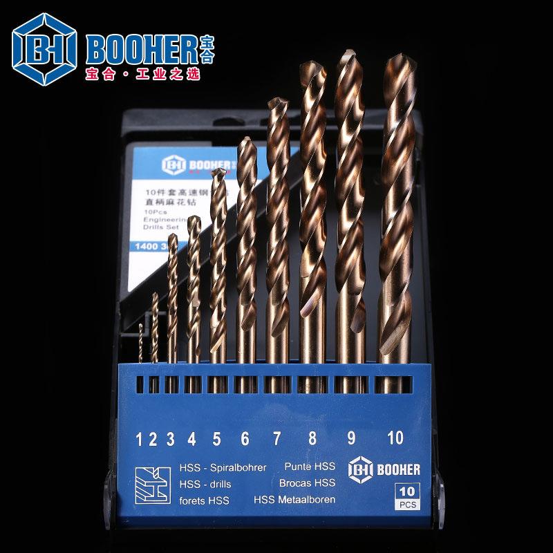 Booher宝合具10件套花高速钢0含钴直柄麻钻/1-10mmB工H14KOY0301