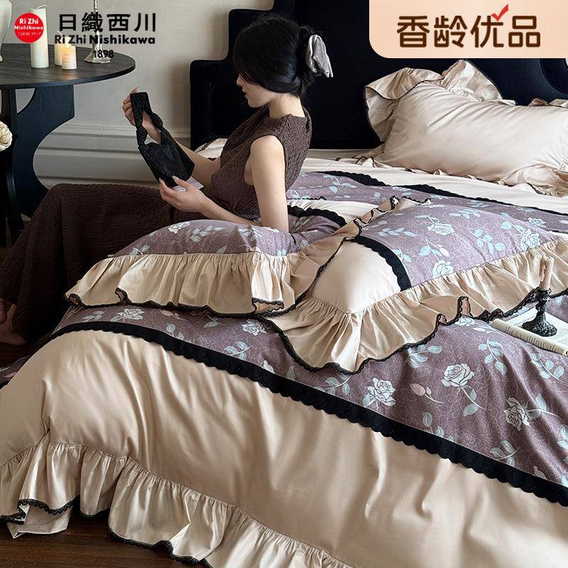 WWL法式轻奢复古1丝00S花天四件套公风边被套主床单丝滑凉感床上