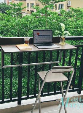 悬7KMXP阳窗桌台栏杆挂可折叠升降户外吧台桌露台桌子台护栏挂桌