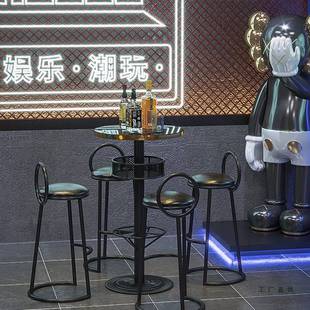 复古酒吧散台高脚桌子定 制工业风清吧高脚椅子小酒馆吧台桌椅组