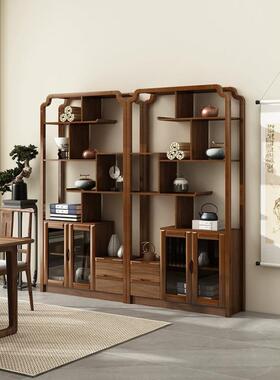 新中RYN式博古乌金木色摆件架架茶具架收纳玄关客书厅隔办公断展