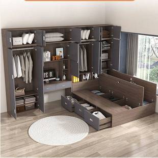 衣柜床柜一体组合定 制榻榻米小户型儿童床储物床实木多功能衣帽
