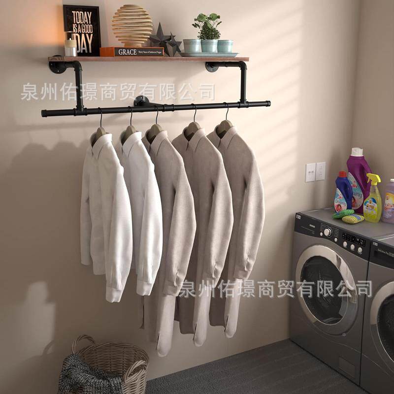 意工业管挂衣架铁艺墙展架壁挂式挂衣杆浴室MSI壁上橱存创储货示