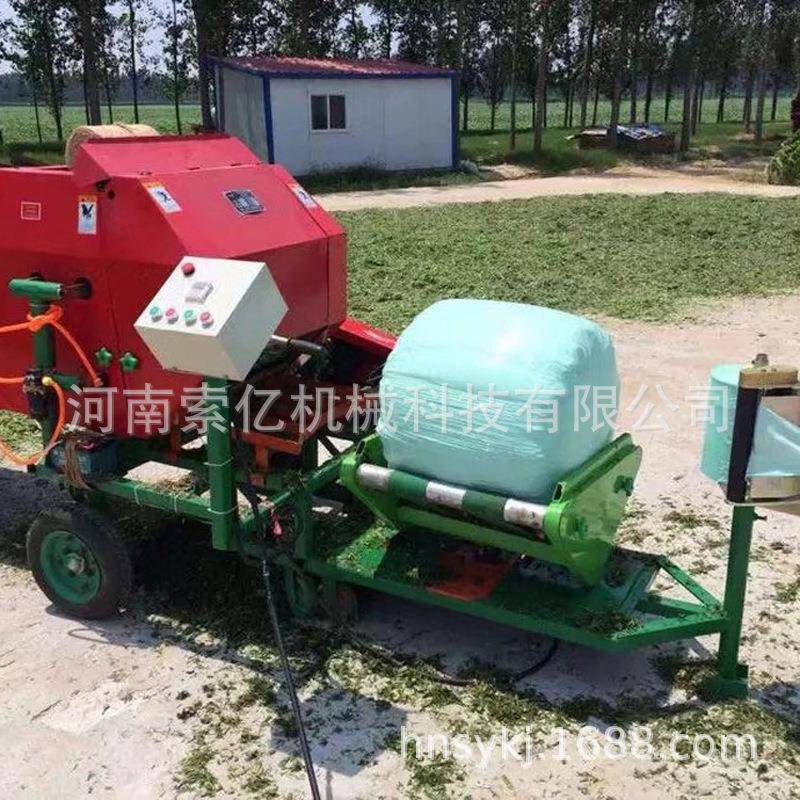 型玉IOH米秆稻草压块机青储黄打包机秸小草捆储秸秆打捆包膜机