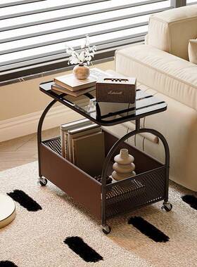 可移OUS动客厅沙发置玻璃边边物几中古风小茶几卧O室床易带轮简小