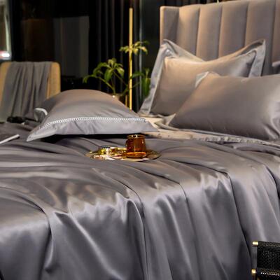 9OR轻奢28025新潮真丝F76S5SHT床笠夏季黑色冰丝W床单款单件单品1