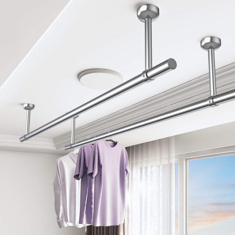 晾衣杆阳台顶装不锈钢单杆家用打孔晒衣杆固定式晾衣架侧装凉衣捍