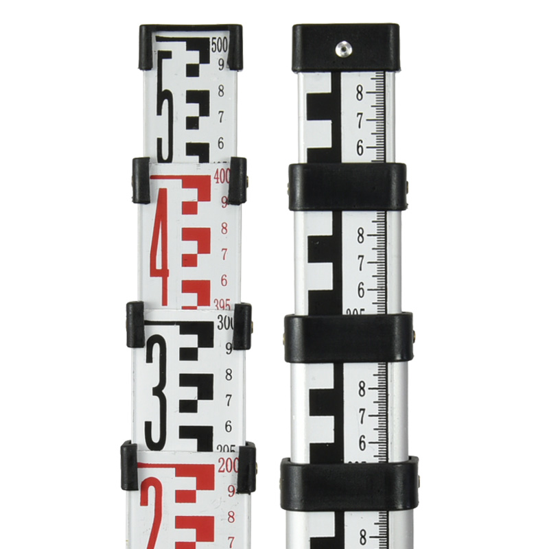 加厚塔尺水准仪铝合金塔尺5米塔尺5m尺色面刻度清晰伸缩标尺