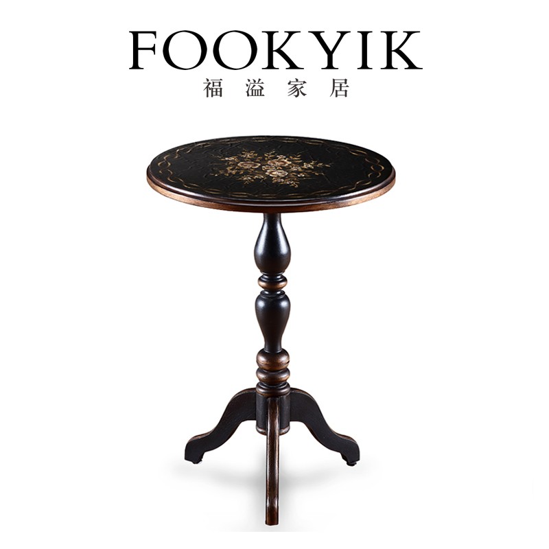 福溢家居法式实木小茶几艺术咖啡桌复古灯台欧式小圆桌子边几角几