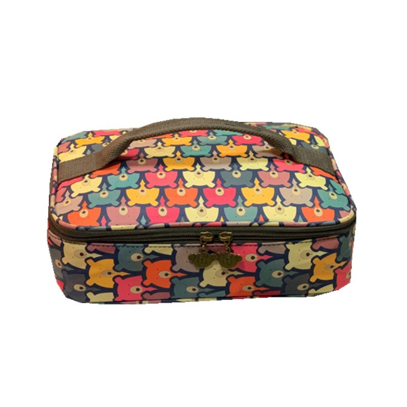 扁平防水便当包小手提饭盒袋横版保温隔热保鲜儿童放四格餐盘