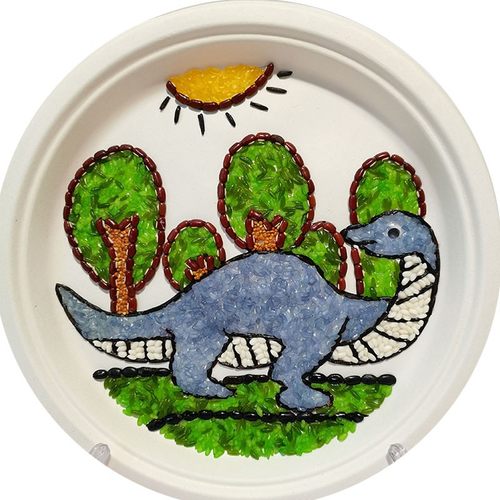 纸碟画 豆子画 DIY半成品材料包 盘子直径25 纸盘画儿童手工恐龙