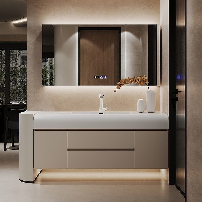 奶油风卫生间洗脸肤感可丽耐一体盆浴室柜洗漱洗手池台盆组合陶瓷