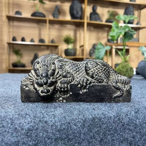 鱼缸造景创意盘龙石玺家居中式茶宠摆件卧龙镇纸复古送礼桌面装饰