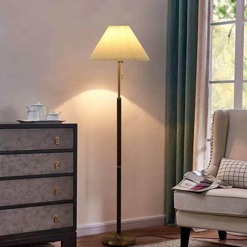 百褶落地灯客厅沙发旁边茶几灯中古风卧室书房床头柜立式落地台灯