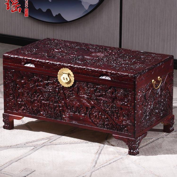 全香樟木箱箱嫁子婚箱结婚手工雕ZCY衣箱精实木字画箱嫁妆箱衣收