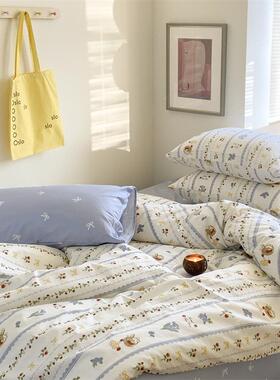 春ZAI季网红纯棉四支件套40床全棉上床单被单人宿舍学生床品三套