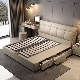 式 大床主卧新双储物床卧室 意现代极简床轻奢简人约抽屉DOT款