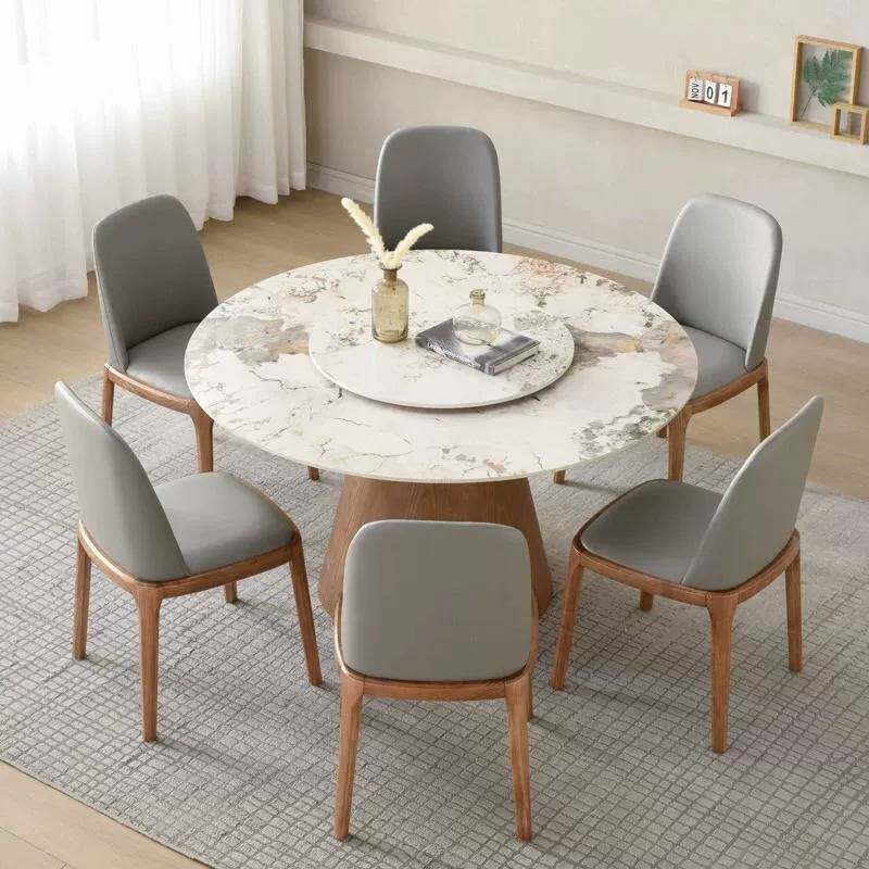新款岩板餐桌椅组合现代简约实木家用中小户型轻奢高端圆形大圆桌