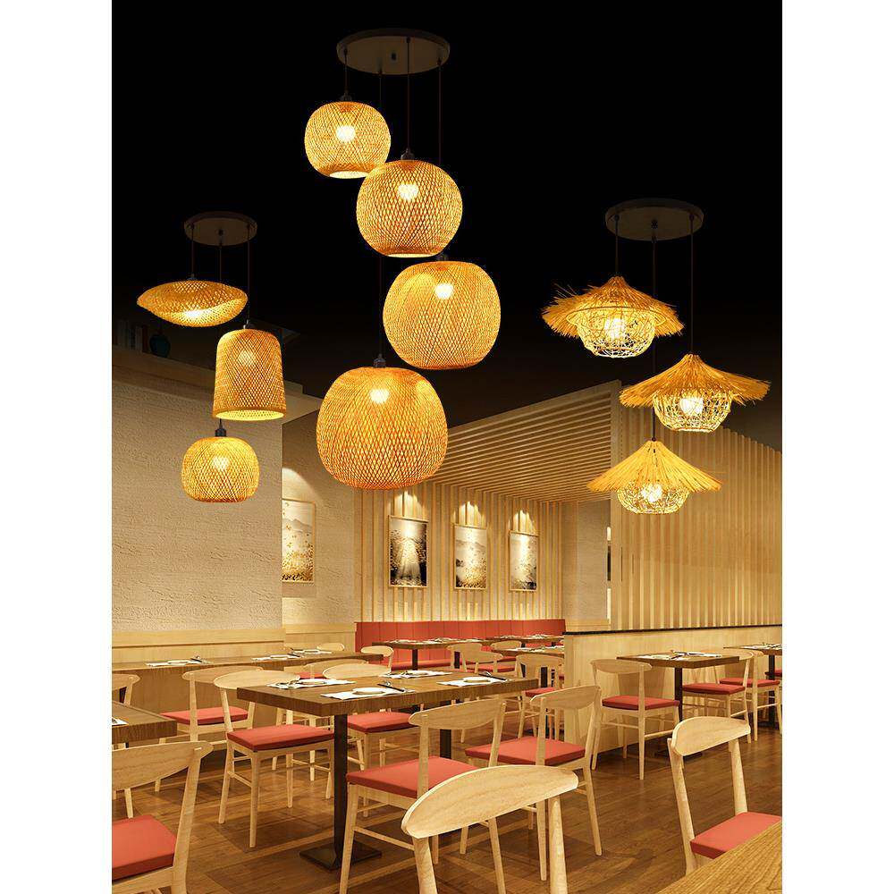 竹编组合吊灯餐厅卧室竹客厅中民灯笼式复古藤编多头楼梯428艺灯,家装灯饰光源,智能吊灯,淘宝优惠券,粉丝福利购,淘宝优惠卷