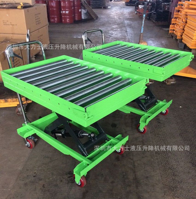 带滚筒手动平台车350kg 移动脚踩升降模具车 手推平台叉车