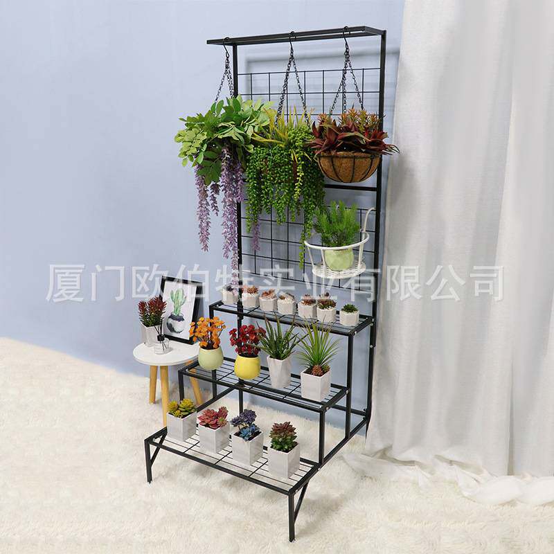 跨境可拆卸小体积植物架阳台挂壁式网格架子铁艺多层阶梯吊兰花架