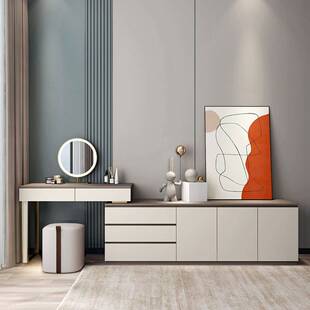 梳妆台收纳柜一体卧室实木书桌电视柜组合床位储物房间转角化妆E^