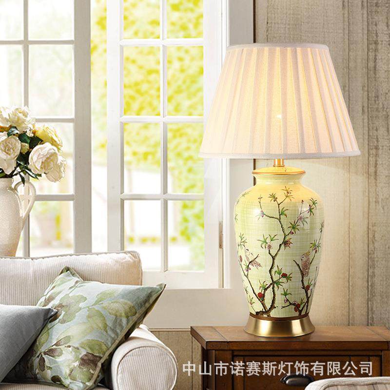 全铜装花别鸟大墅陶瓷台号灯客厅书房装饰台灯酒店大厅样YNE板房