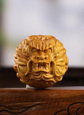 手黄杨木UPU雕男士件随身盘玩龙球把木质雕生肖龙摆刻件球