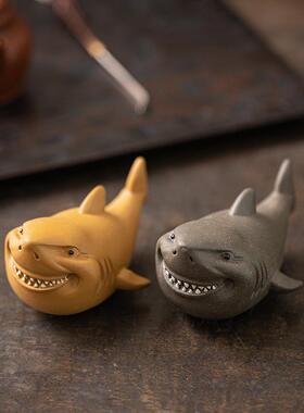 齿WNZ宜艺兴原矿紫砂巨鲨鱼可爱茶宠摆件精可养品茶具小茶玩装饰