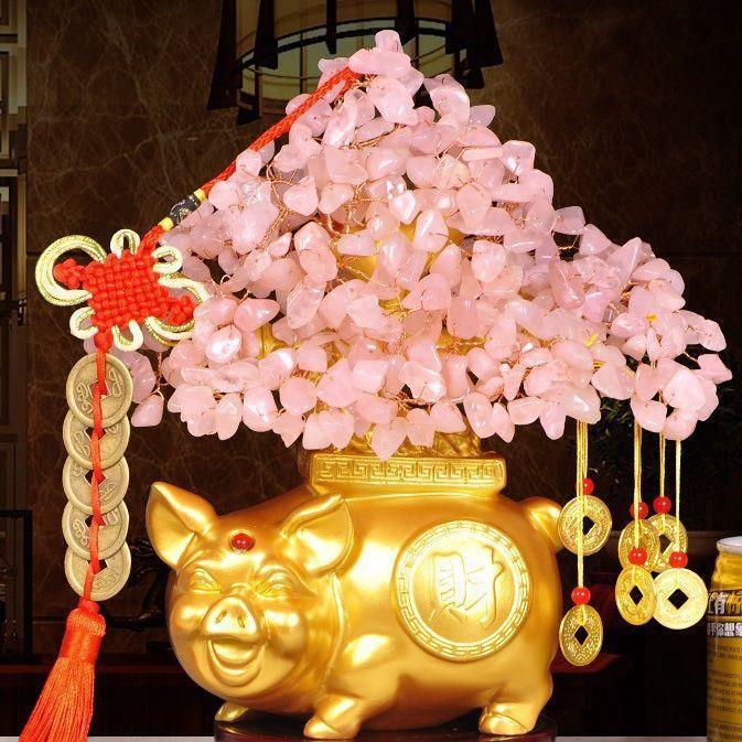 金猪黄水晶发财树家饰客10072879居厅酒电柜装品视柜小摇钱树桌面