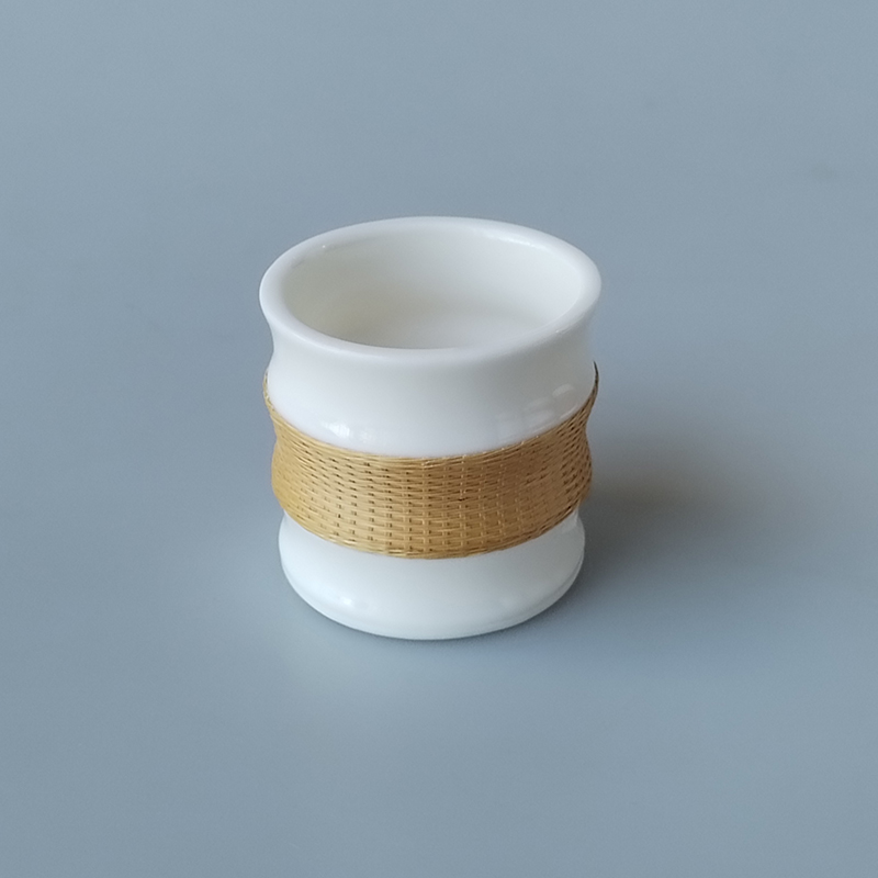 非遗手工竹丝扣瓷茶杯竹节手握杯瓷胎竹编茶具杯礼盒商务送礼