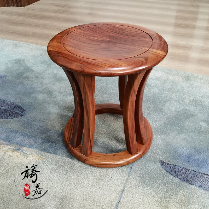 中式实木古筝凳圆凳子明清古典餐桌凳琴凳榆木仿古板凳矮凳鼓凳