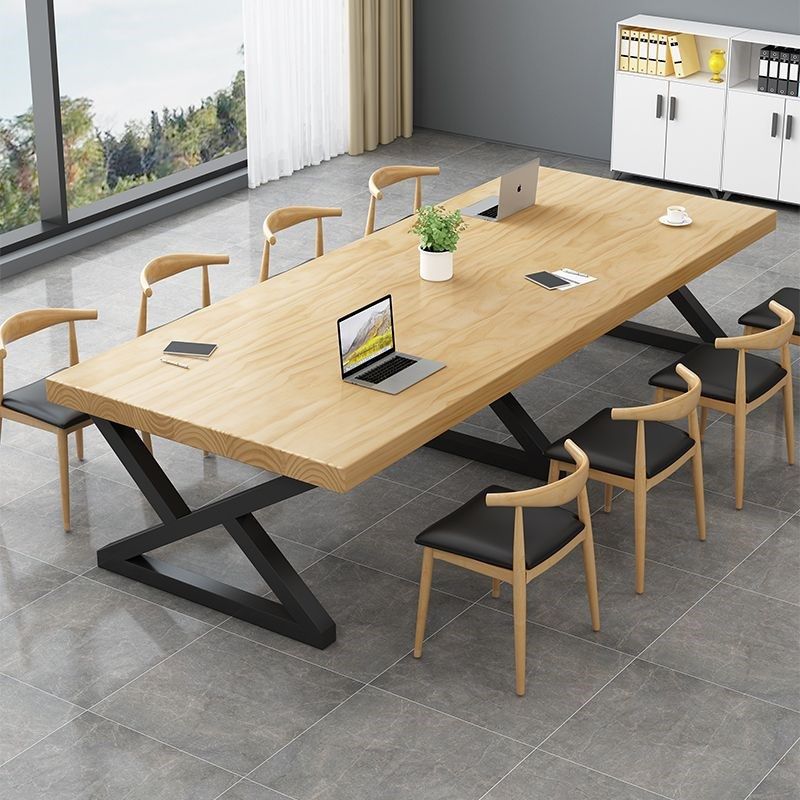 实木会议桌简约现代板桌培训洽谈职员大型办公桌长条桌椅工作台