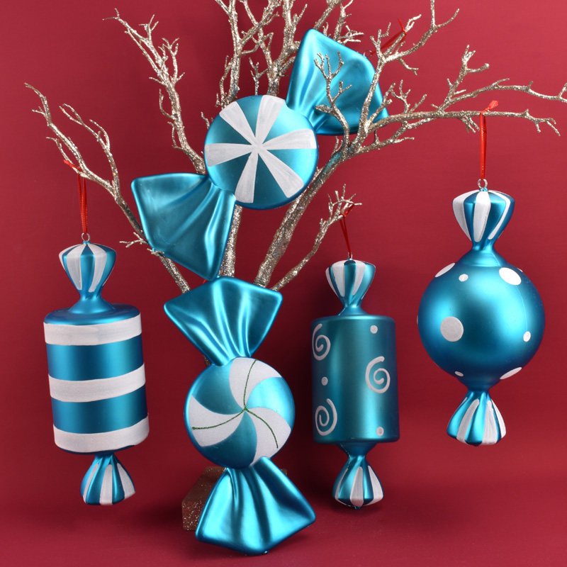 节庆装饰用品蓝色40CM彩绘糖果挂件商场酒店摄影场景布置糖果挂饰