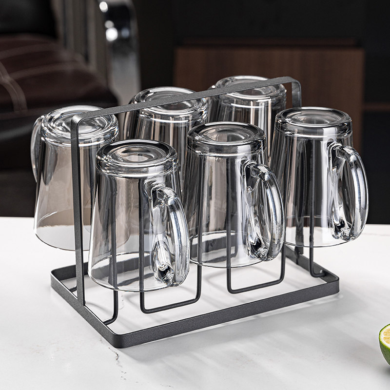 玻璃杯套装家用客厅茶杯耐高温带把手泡茶水杯啤酒杯家庭喝水杯子