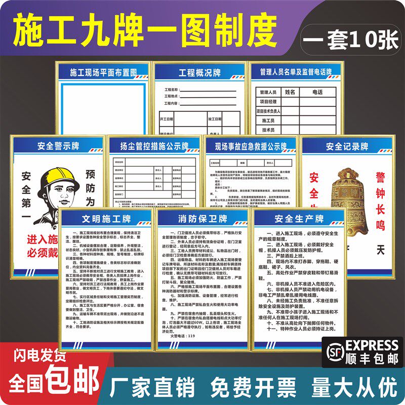 建筑工地九牌一图公示牌五牌一图标识牌文明施工安全保卫牌八大员