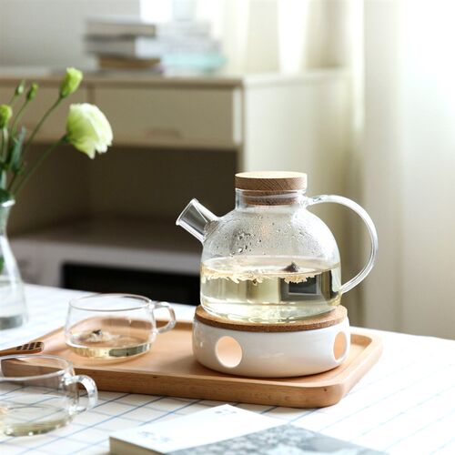 川岛屋高硼硅玻璃茶壶泡茶煮茶壶单壶+煮茶炉茶具花茶壶套装 家用